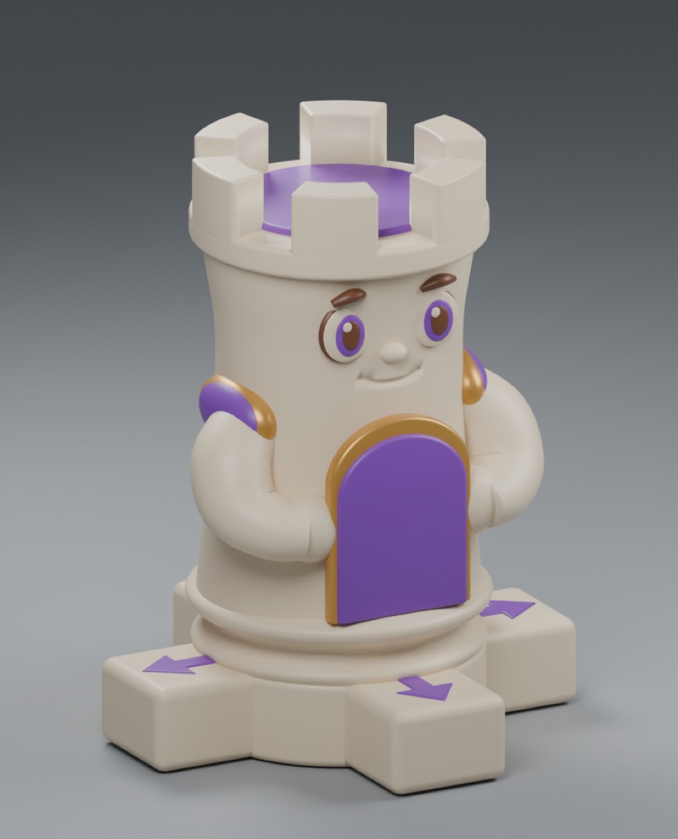 Rook design with its movement clues on the base